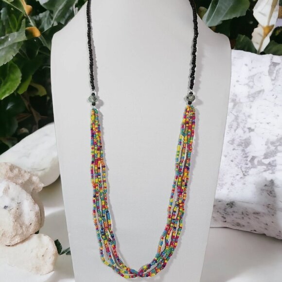 🆕️Handmad Boho Chic Rainbow Beaded Necklace 🌿 | Multicolor Festival Vibes 🌈 - Picture 4 of 12